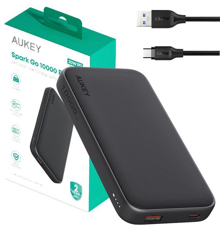Aukey PB-Y46P PowerBank 10000mAh 20W 2xUSB kabel USB-C