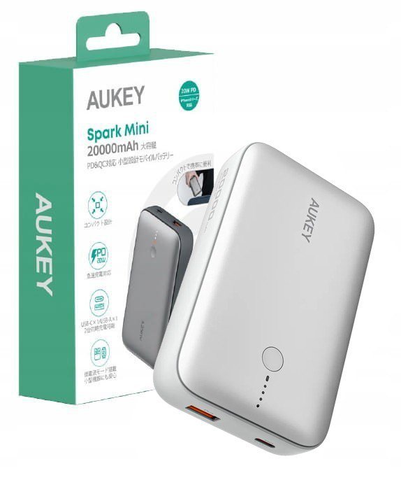 Aukey PB-Y57 White Mini PowerBank 20000mAh 22.5W 2xUSB PD 3.0 QC 3.0 LED