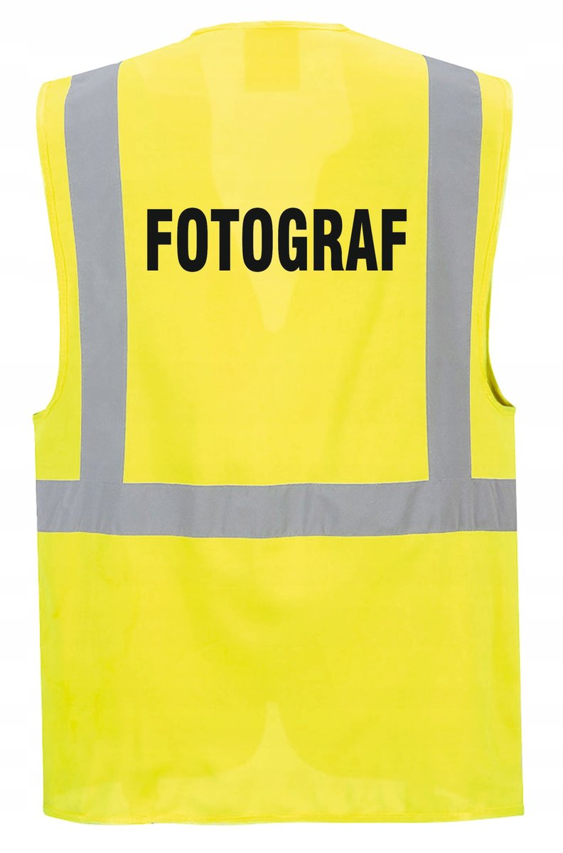Kamizelka odblaskowa FOTOGRAF - kieszenie, nadruk, rozmiar L