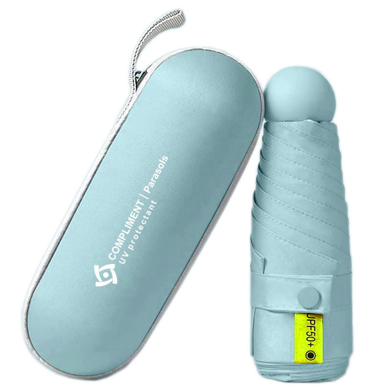 Mała parasolka w mini kapsułce – Niebieska Składana UV50+ prezentowa