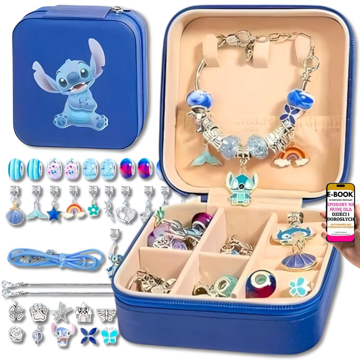 STITCH ZESTAW BIŻUTERII DO ROBIENIA BRANSOLETEK I NASZYJNIKÓW 73 EL. PREZENT DLA DZIECKA DZIEŃ DZIECKA, URODZINY, ŚWIĘTA + EBOOK-3