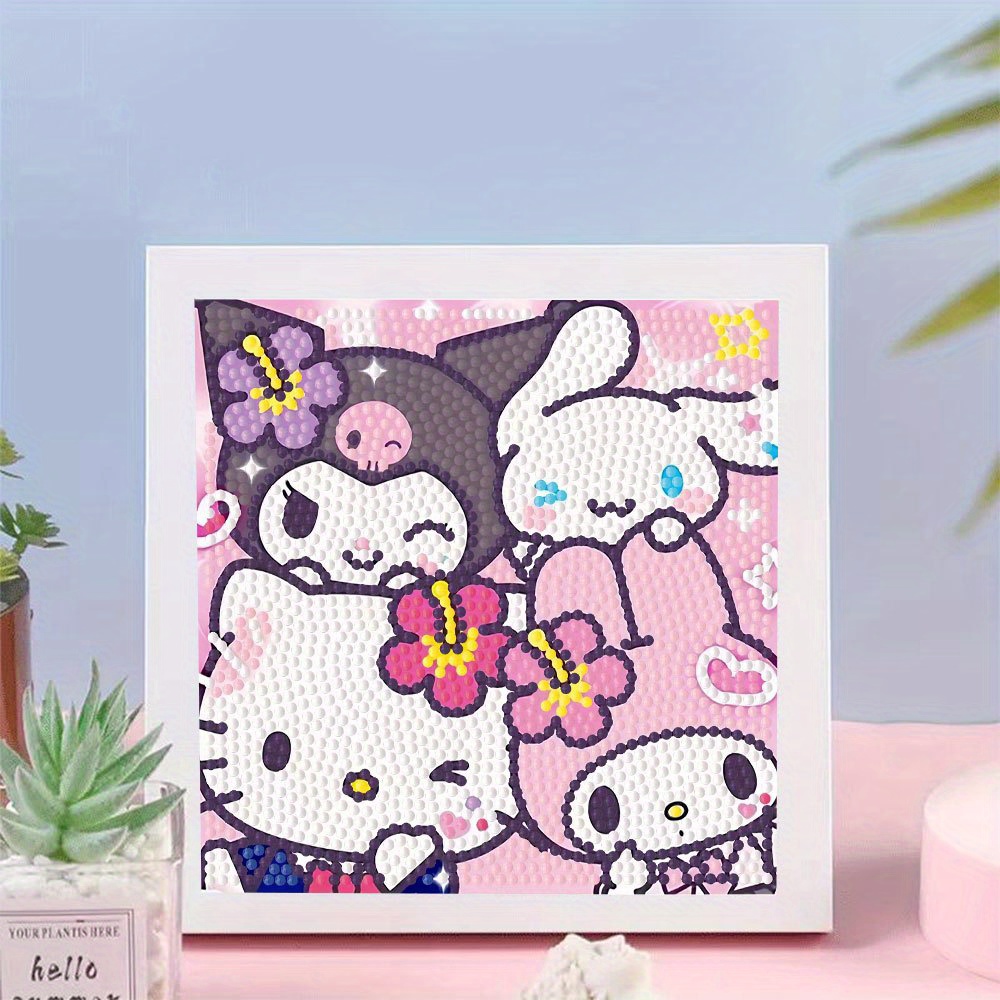 TEMU Kolorowa Sanrio Hello Kitty & Kuromi 5D DIY Zestaw do Malowania Diamentami, Pełne Okrągłe Kryształy Mosaic Art z Ramką - 6.69x6.69 Cala,