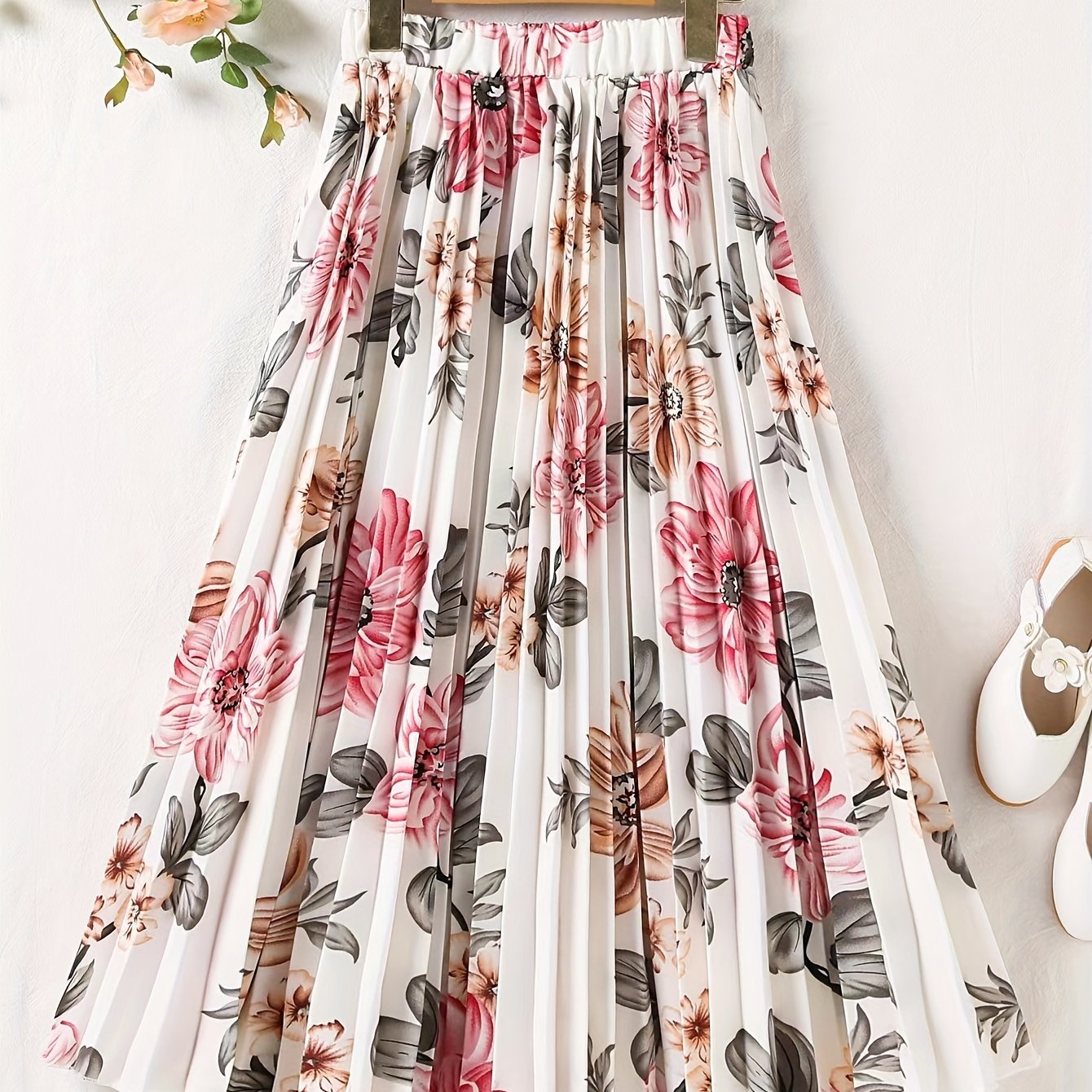 TEMU Spódnica plisowana w kwiaty dla kobiet