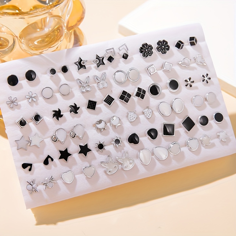 TEMU 72-częściowy zestaw stylowych kolczyków z geometrycznymi elementami, takimi jak króliki, , truskawki, wiśnie, kwiaty i gwiazdy, idealny do