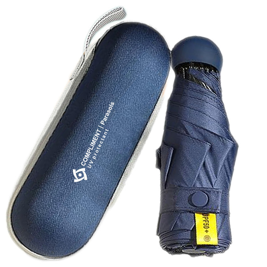 Mała parasolka w mini kapsułce – Granatowa Składana UV50+ prezentowa