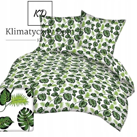 Komplet Pościel bawełniana 160x200 Zielona Monstera