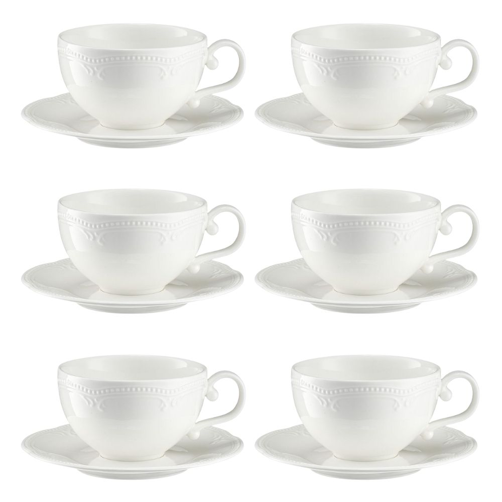 Komplet filiżanek porcelanowych 230 ml 6 sztuk WHITE PRINCESS