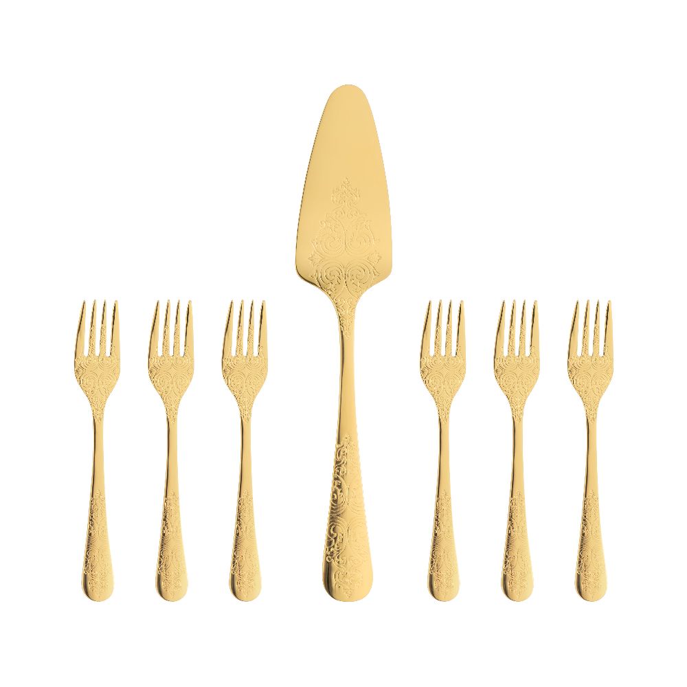 Zestaw widelczyków do ciasta z łopatką dla 6 osób ANTIQUE GOLD