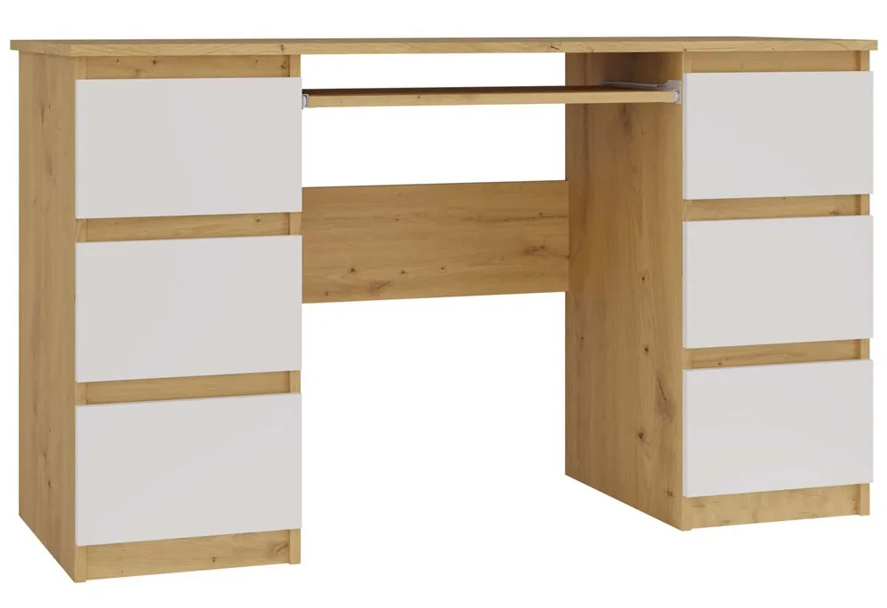 Elior Duże biurko gabinetowe z szufladami dąb artisan + biały - Balo 2X