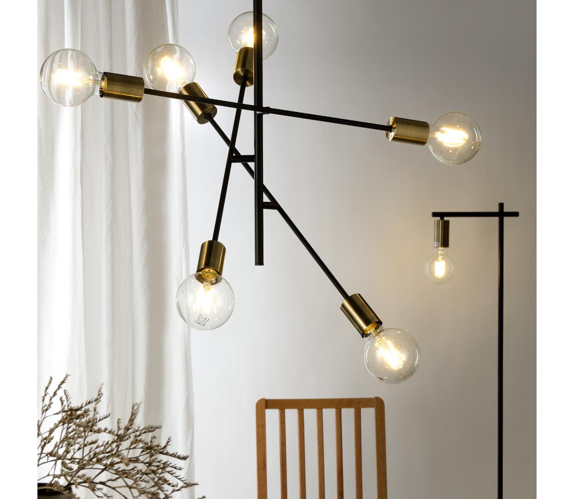 ONLI - Żyrandol na lince CROSS 6xE27/22W/230V czarny/mosiądz