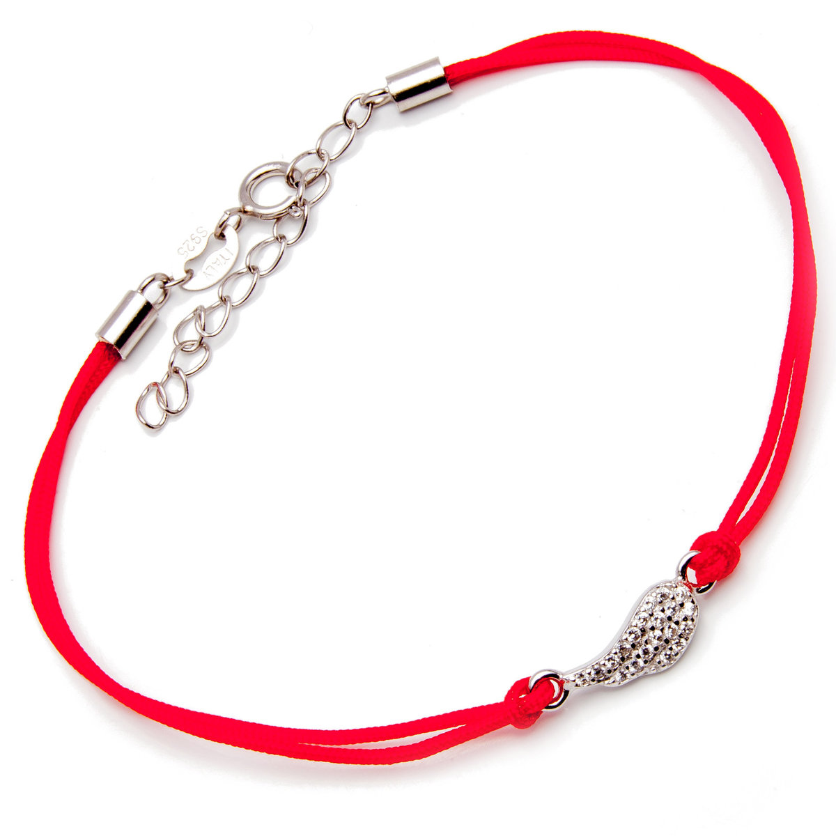 Srebrna bransoletka skrzydło czerwony sznurek