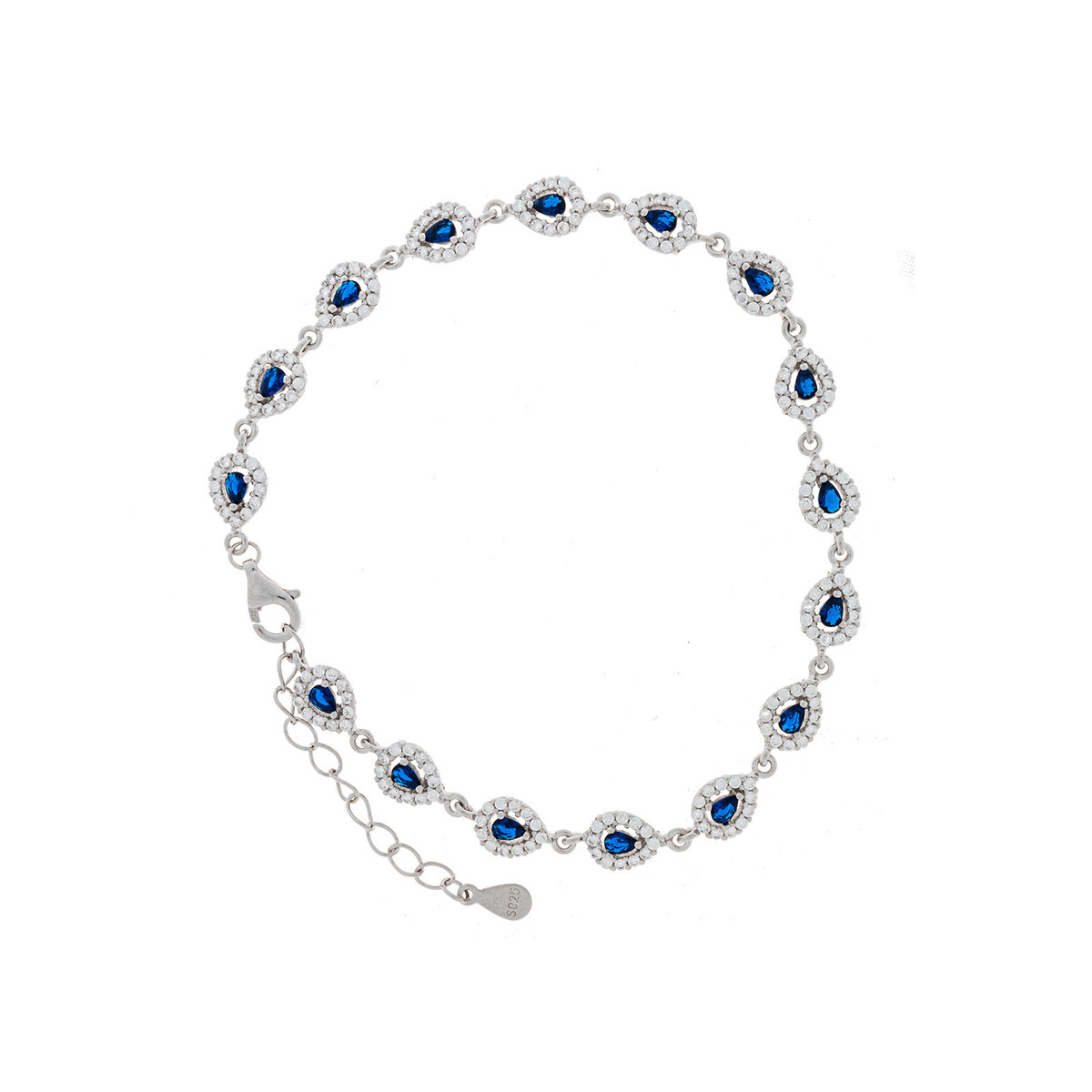 Srebrna bransoletka 925 Małe Łezki Niebieskie Cyrkonie