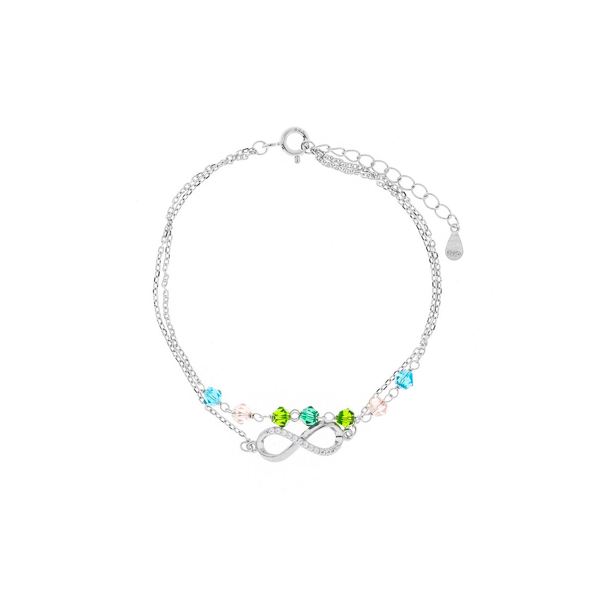 Srebrna bransoletka 925 Nieskończoność Kolorowe Koraliki Cyrkonie