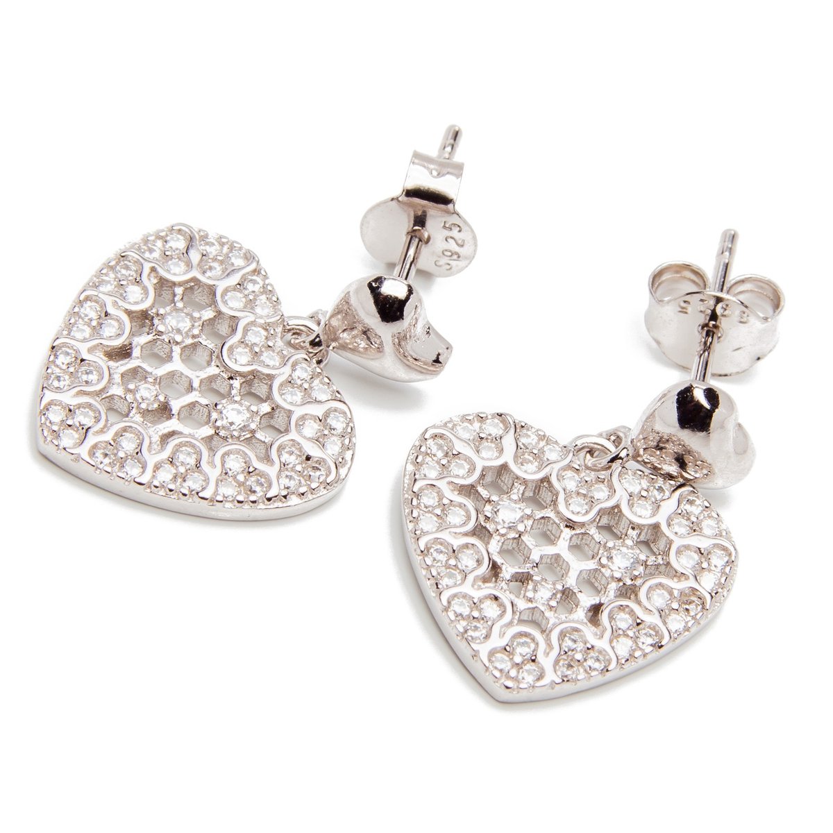 Srebrne kolczyki serce z cyrkoniami