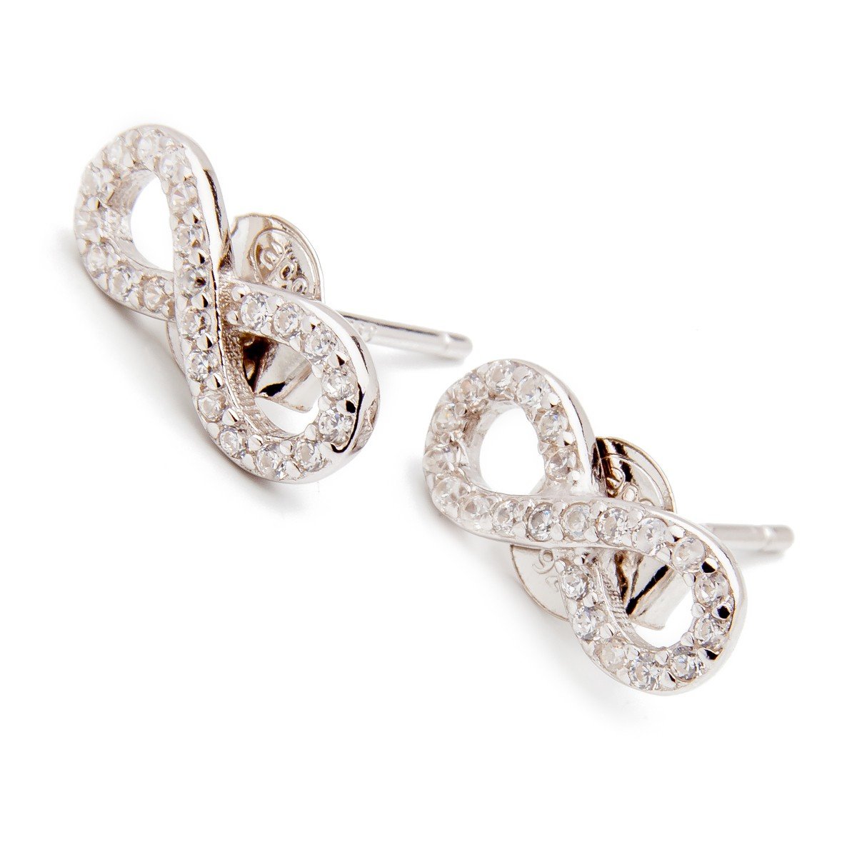 Srebrne kolczyki nieskończoność białe cyrkonie