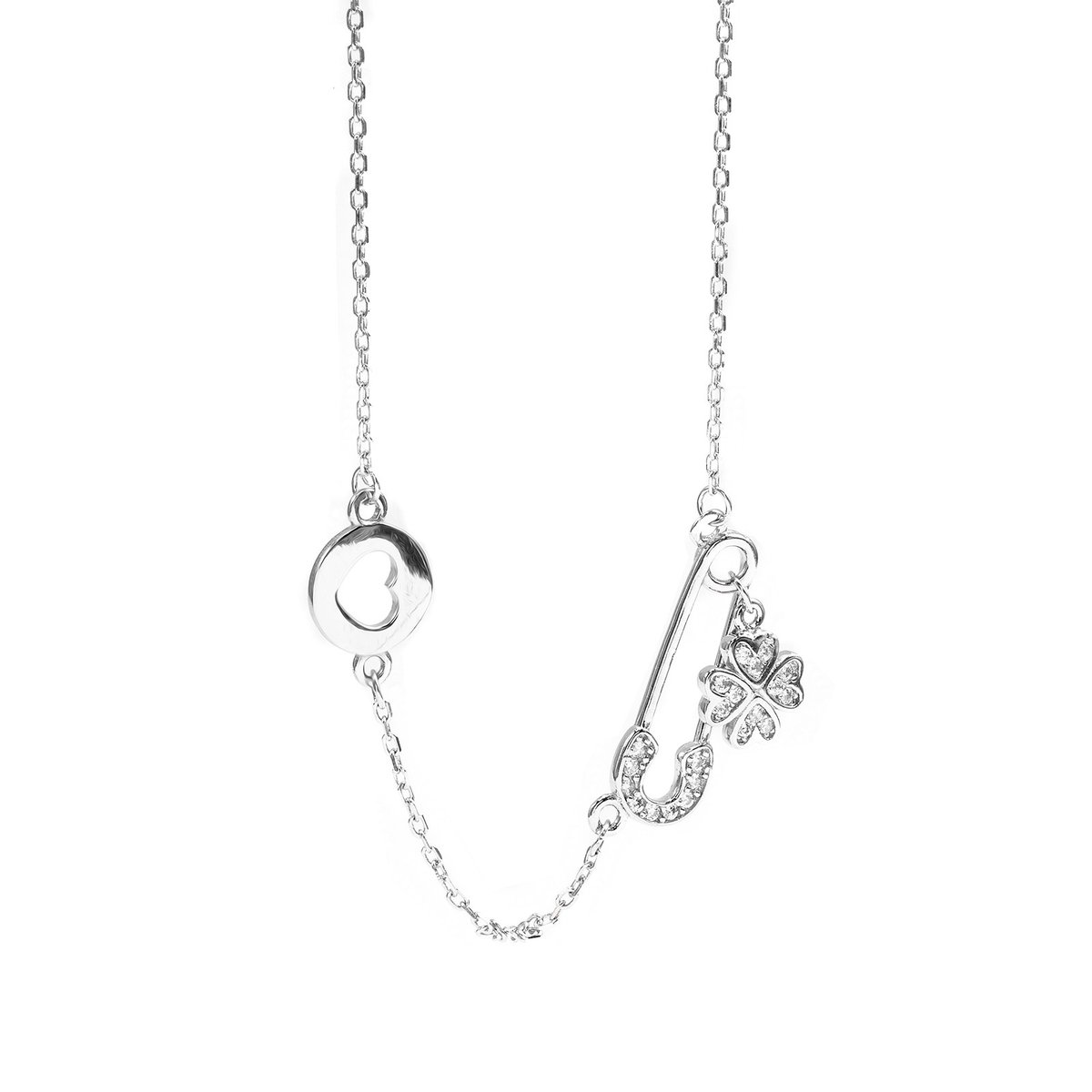Srebrny naszyjnik celebrytka 925 Agrafka Szczęścia