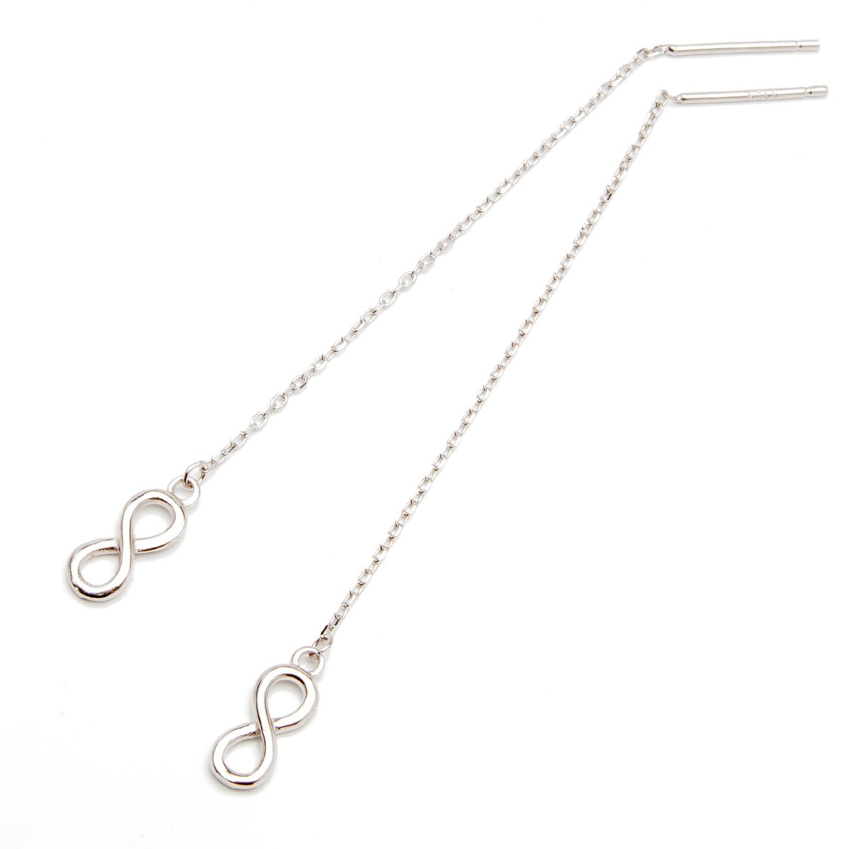 Srebrne kolczyki wiszące nieskończoność na łańcuszku