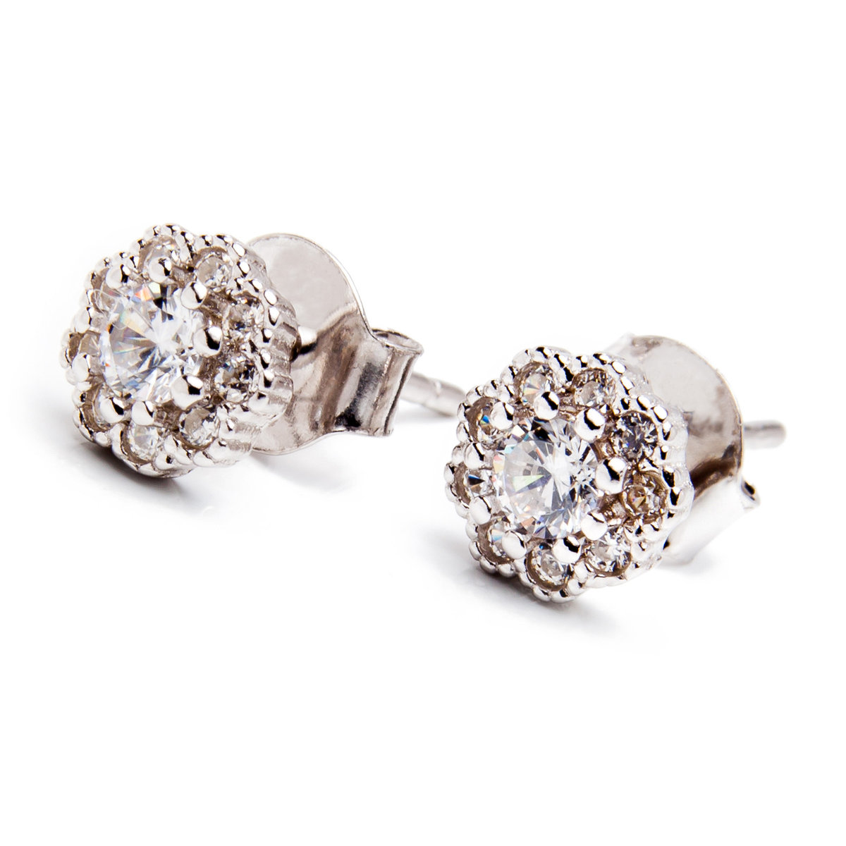 Srebrne kolczyki kwiat białe cyrkonie