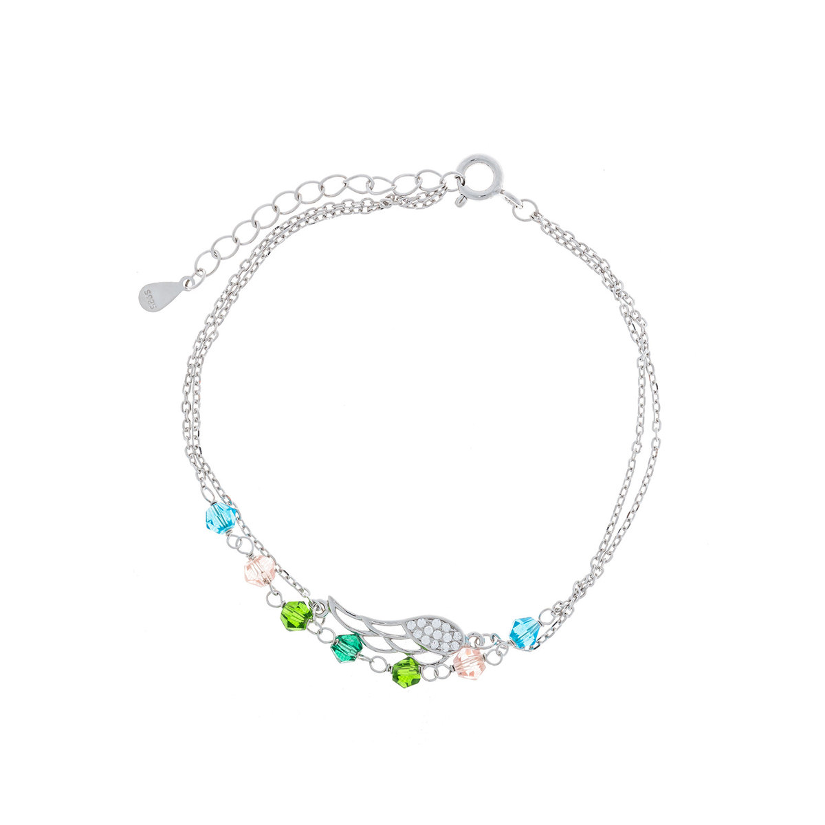 Srebrna bransoletka 925 Skrzydło kolorowe kamienie Prezent