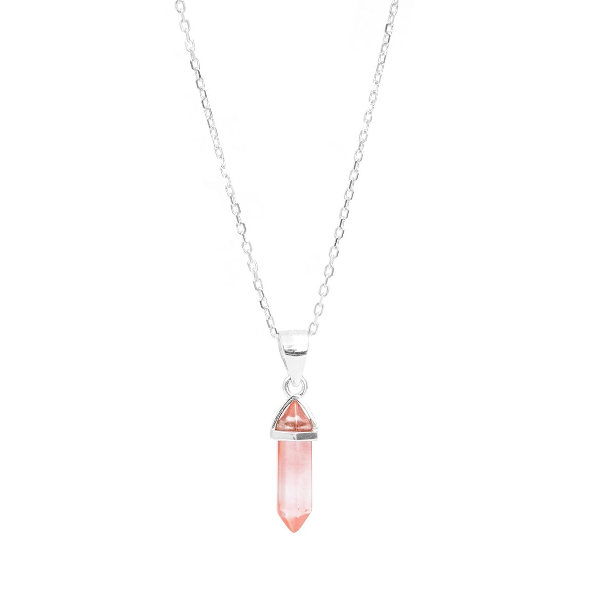 Srebrny naszyjnik 925 Szklany Kryształ Górski Pink
