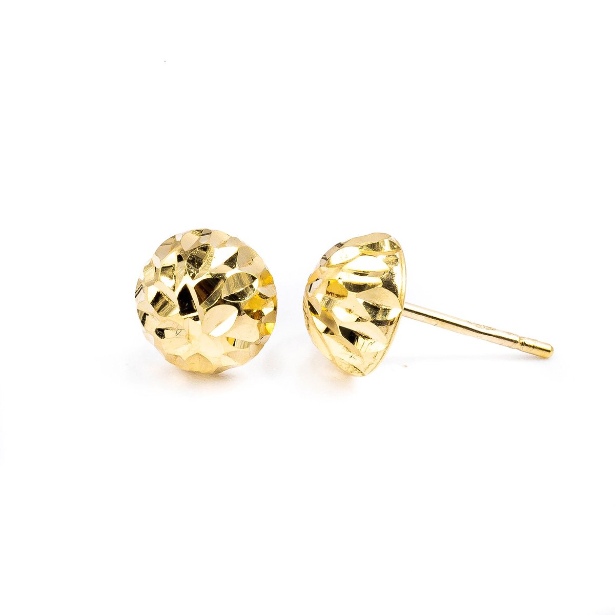 Złote kolczyki 585 diamentowane półkulki 8 mm