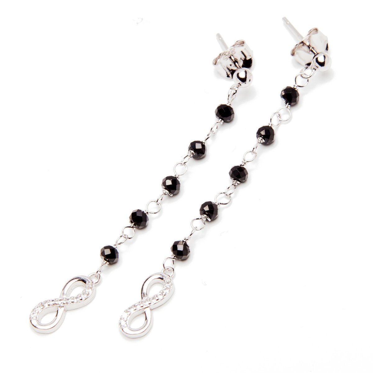 Srebrne kolczyki nieskończoność onyks