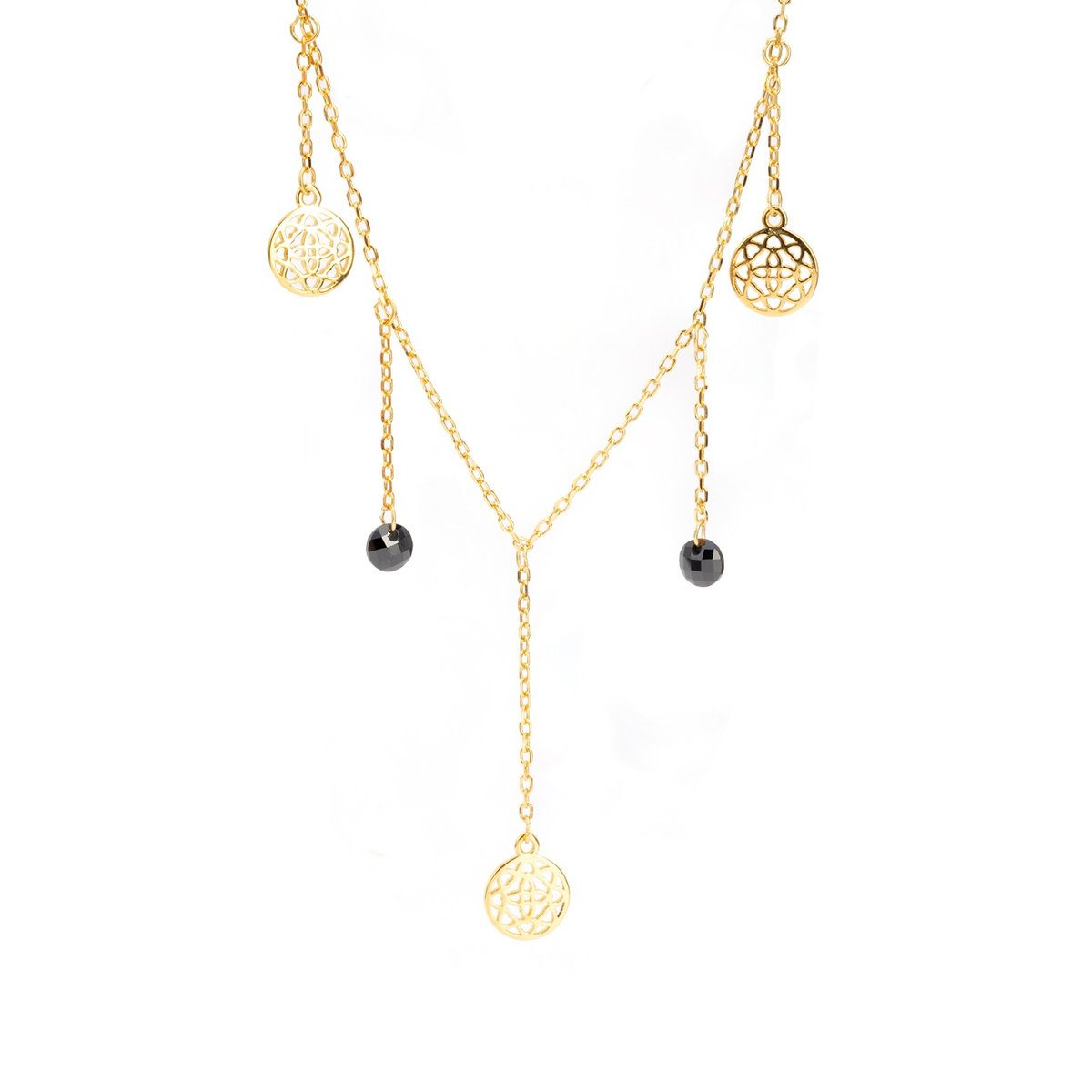 Srebrna pozłacana celebrytka 925 Koła Ażur Onyks