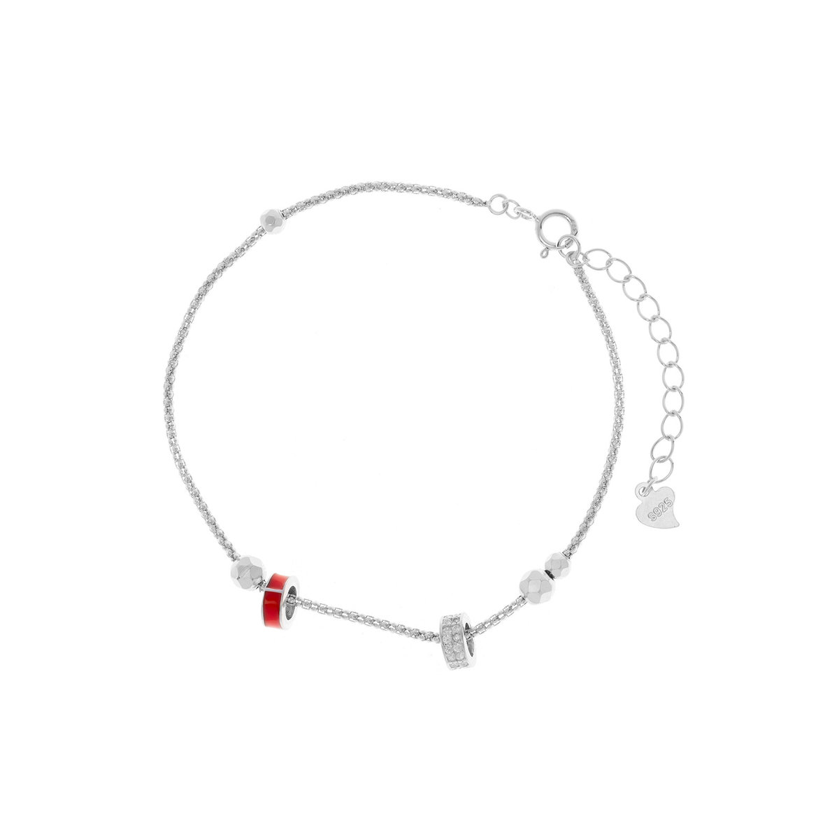 Srebrna Bransoletka 925 Czerwony Akcent