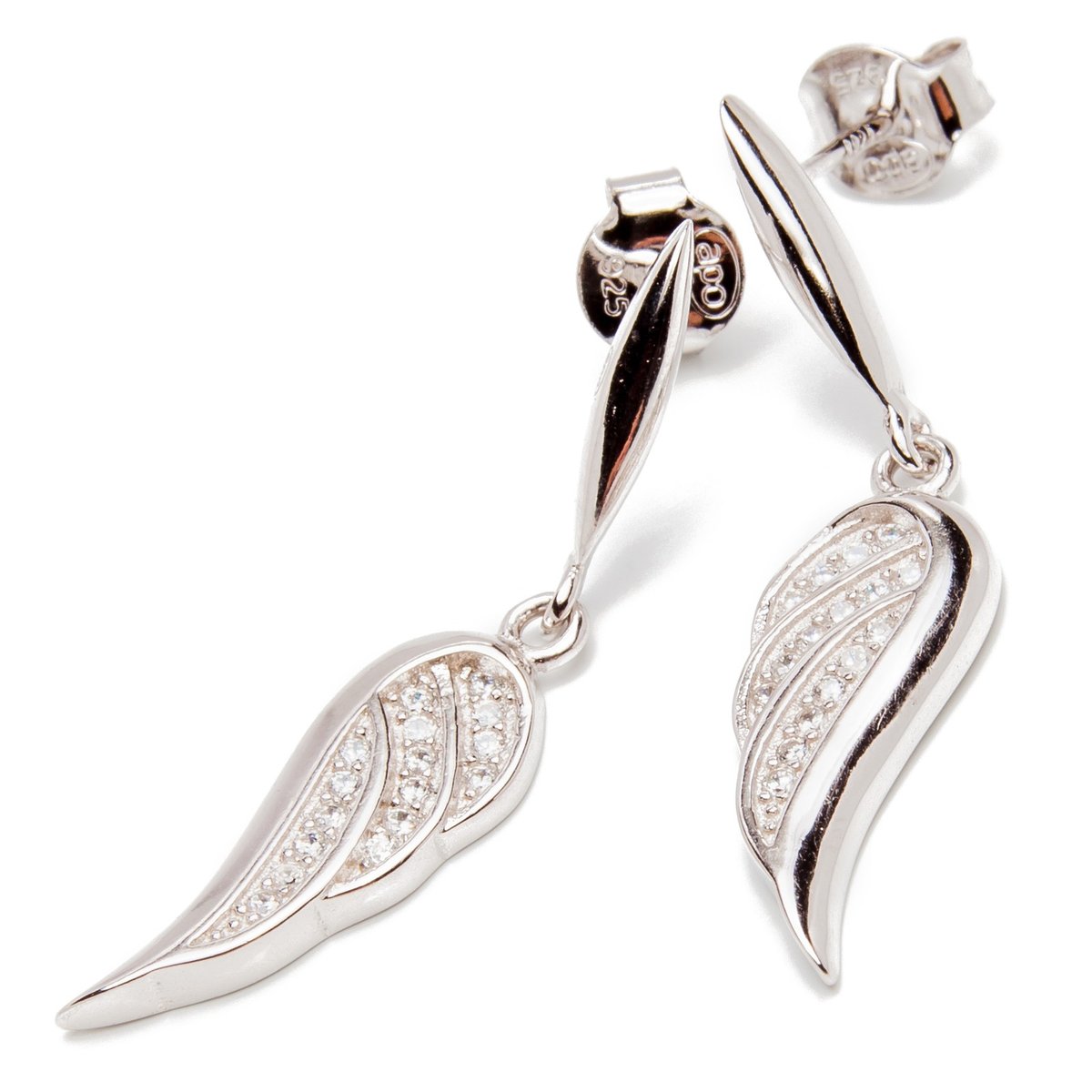 Srebrne kolczyki skrzydło z cyrkoniami