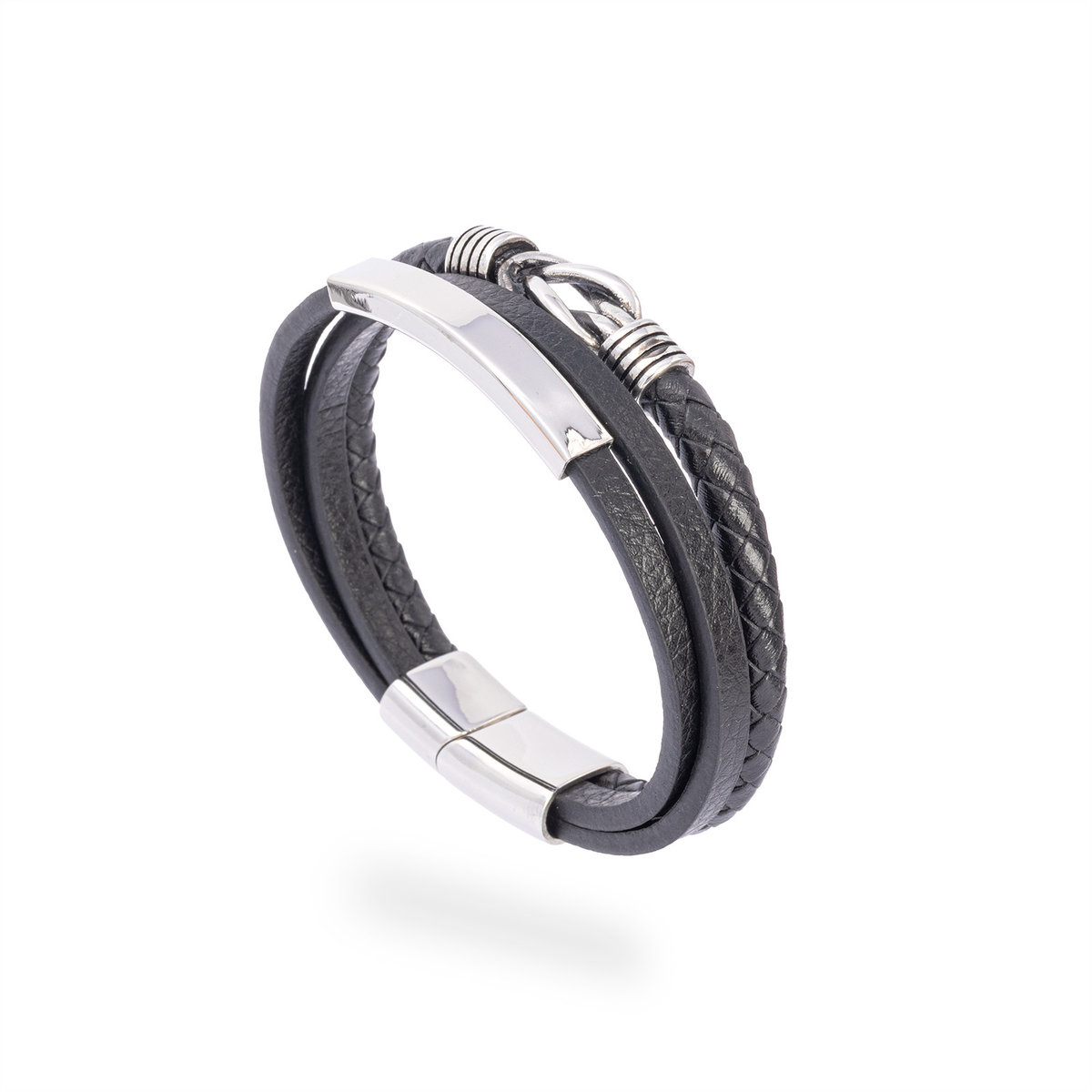 Bransoletka męska potrójna czarna pleciona miejsce na grawer