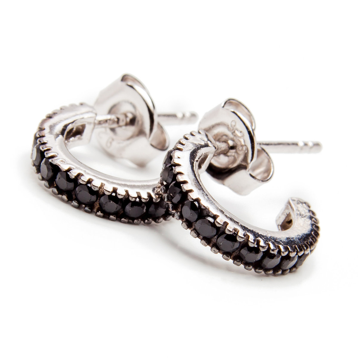 Srebrne kolczyki kółka czarne cyrkonie