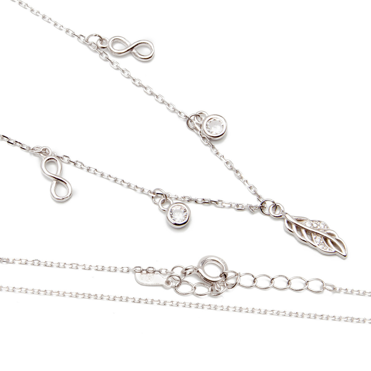 Srebrny naszyjnik listek z nieskończonością