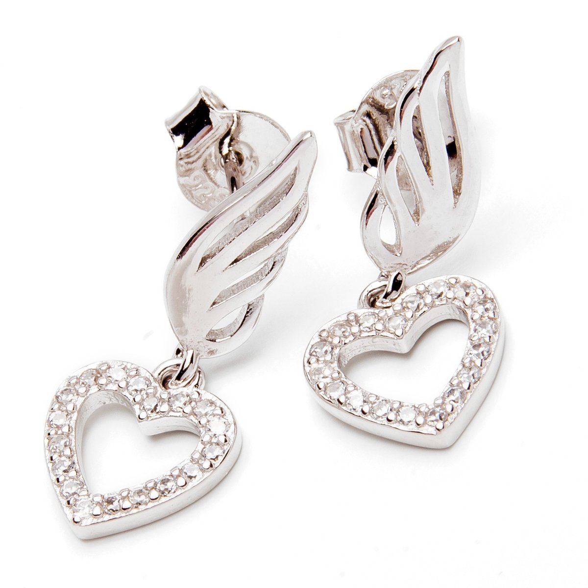 Srebrne kolczyki skrzydlate serce