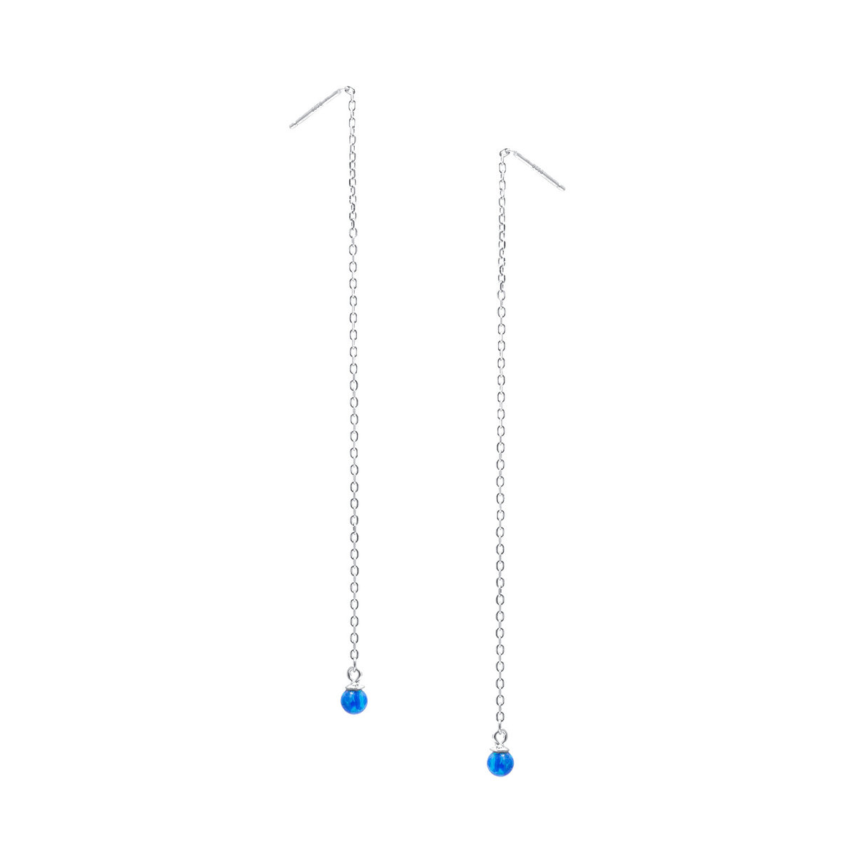 Srebrne kolczyki 925 Niebieski Opal przeciągane