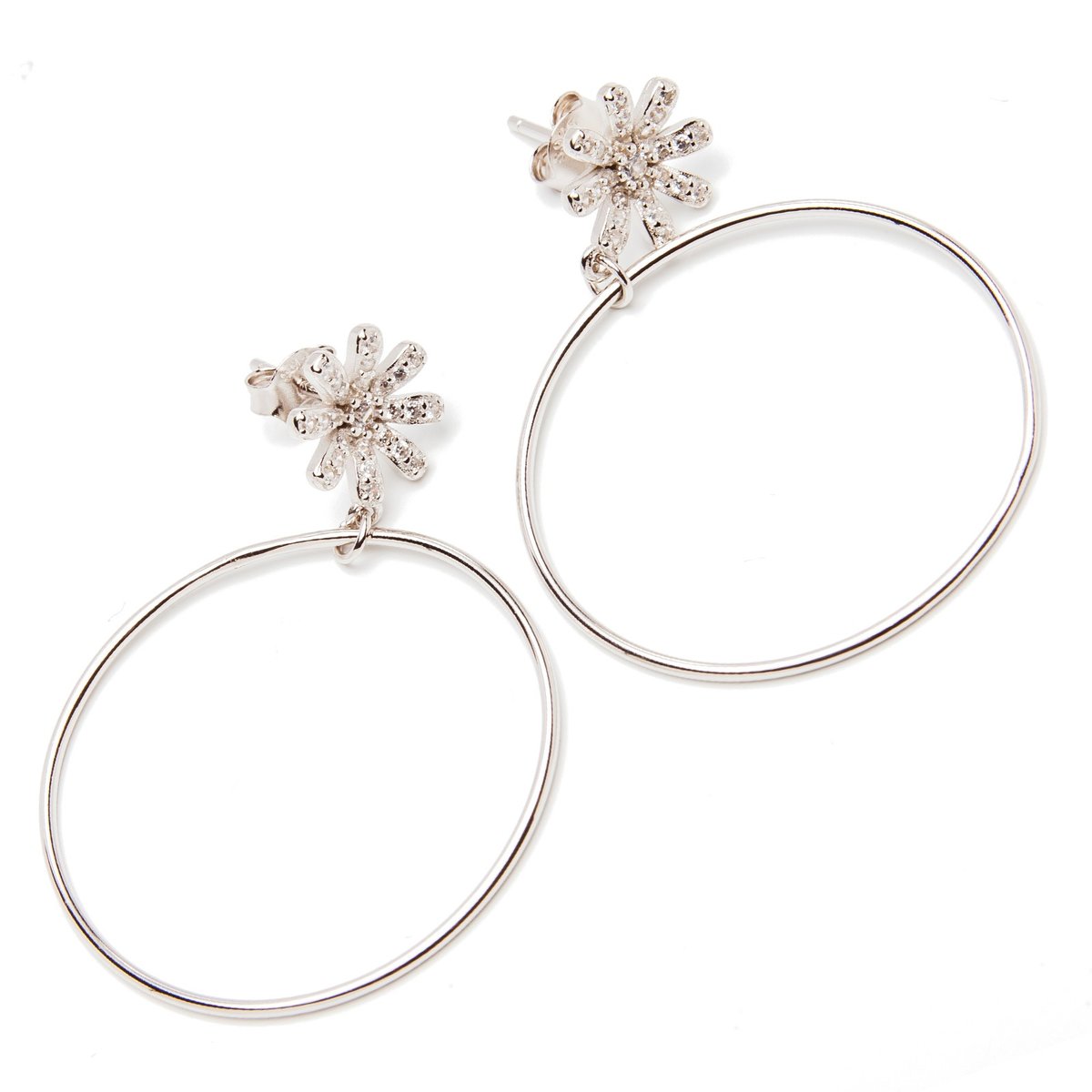 Srebrne kolczyki kwiatek z kołem