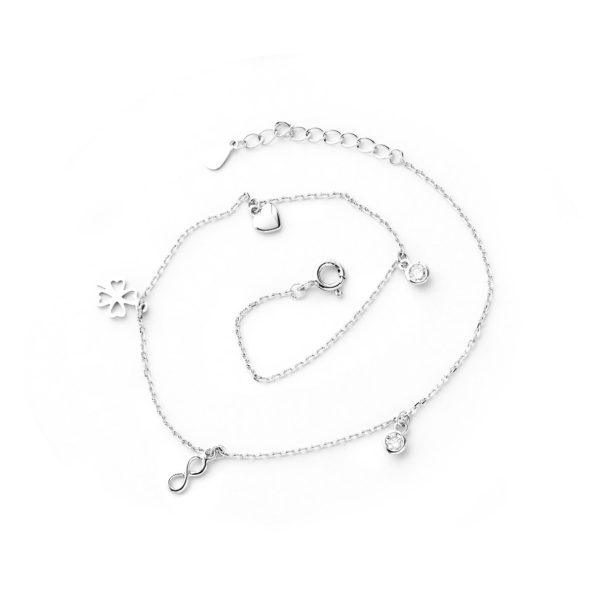 Srebrna bransoletka na nogę 925 Infinity Heart