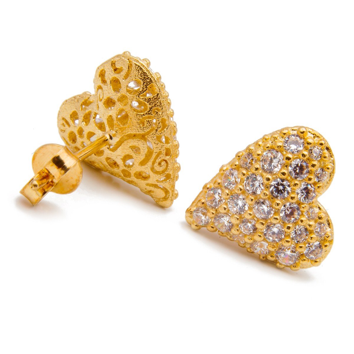 Złote kolczyki wypukłe serce z cyrkoniami