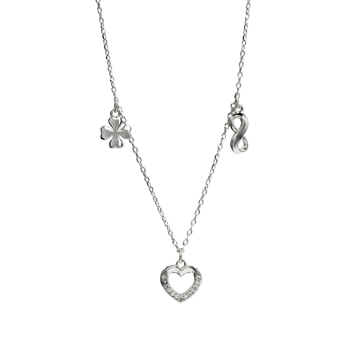 Srebrny naszyjnik 925 serce nieskończoność koniczyna