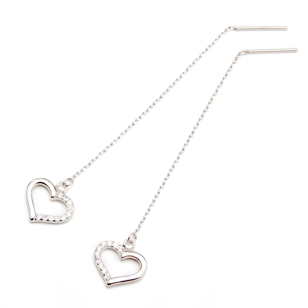 Srebrne kolczyki wiszące serce na łańcuszku