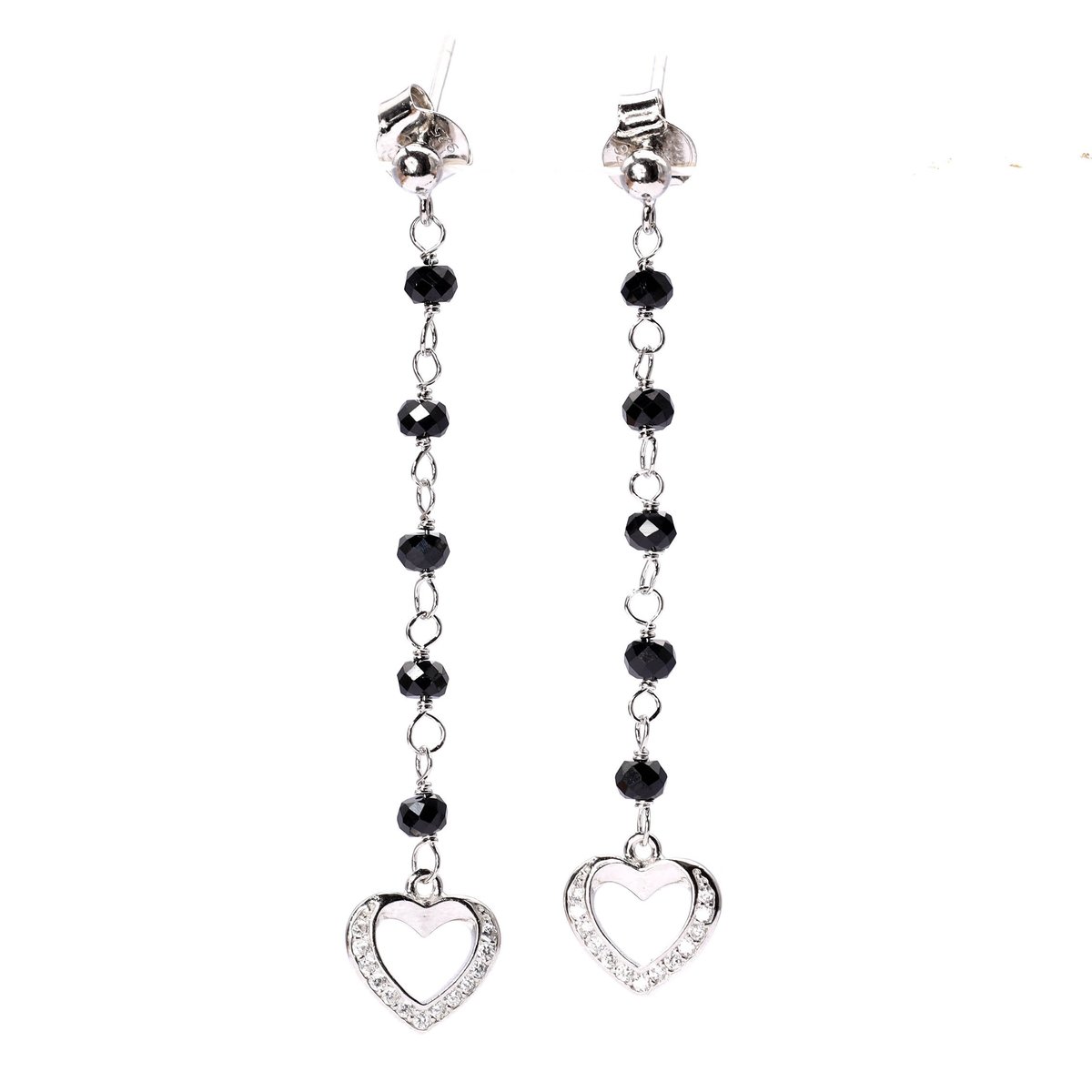 Srebrne kolczyki wiszące serca onyks