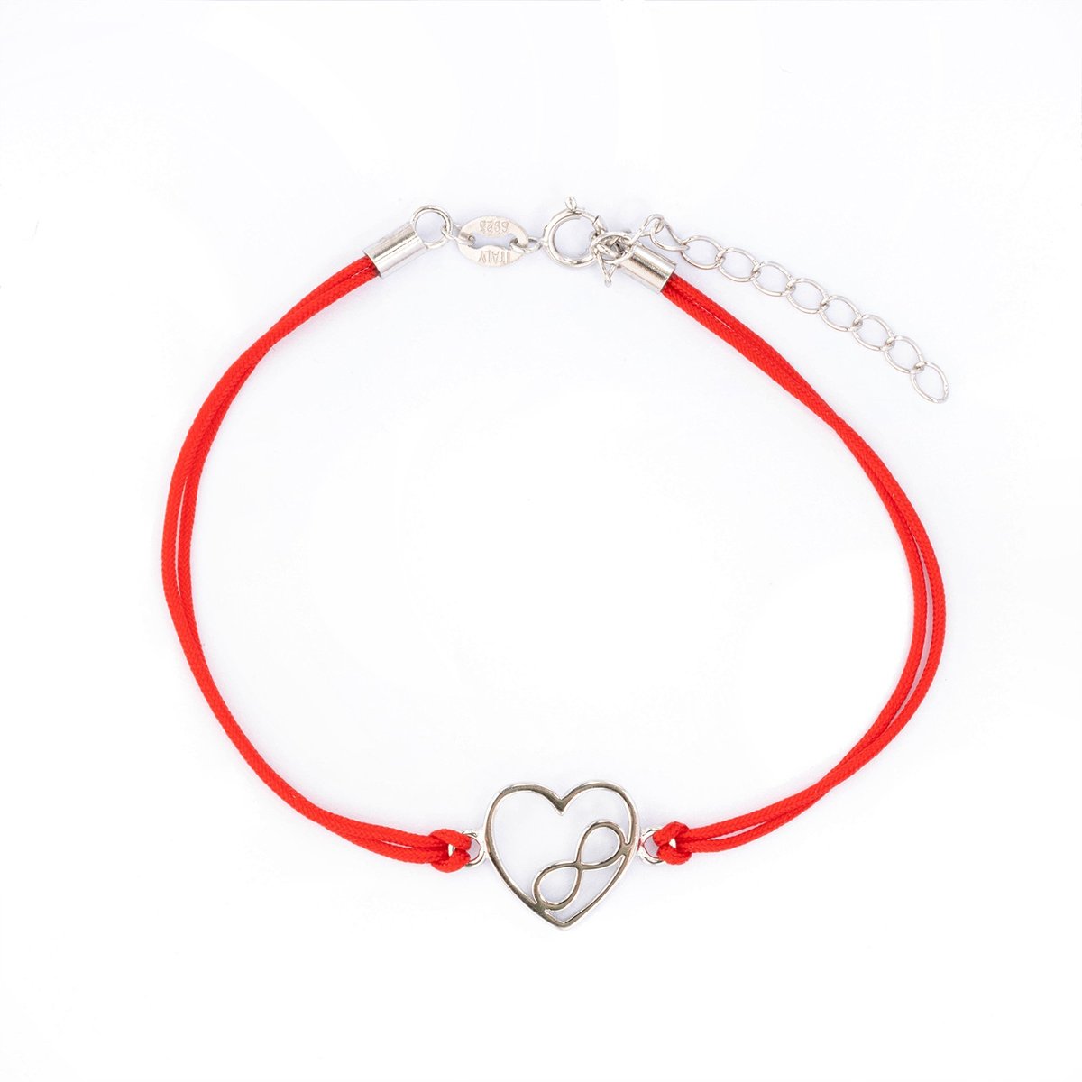 Srebrna bransoletka 925 Infinity Love Czerwony Sznurek