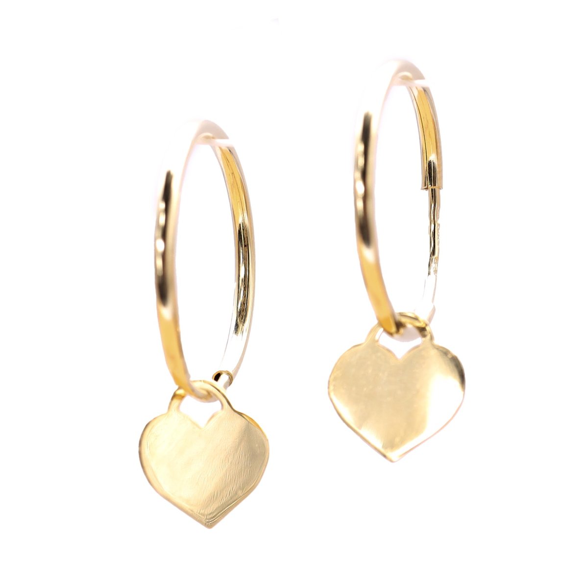 Złote kolczyki sercowa zawieszka