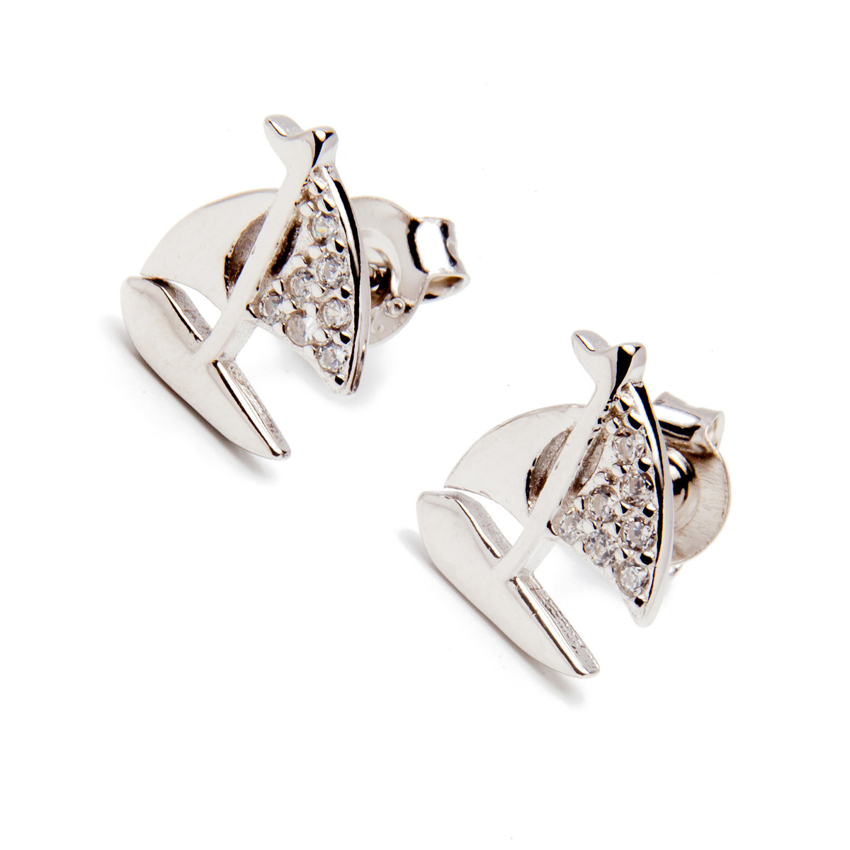 Srebrne kolczyki żaglówka cyrkonie