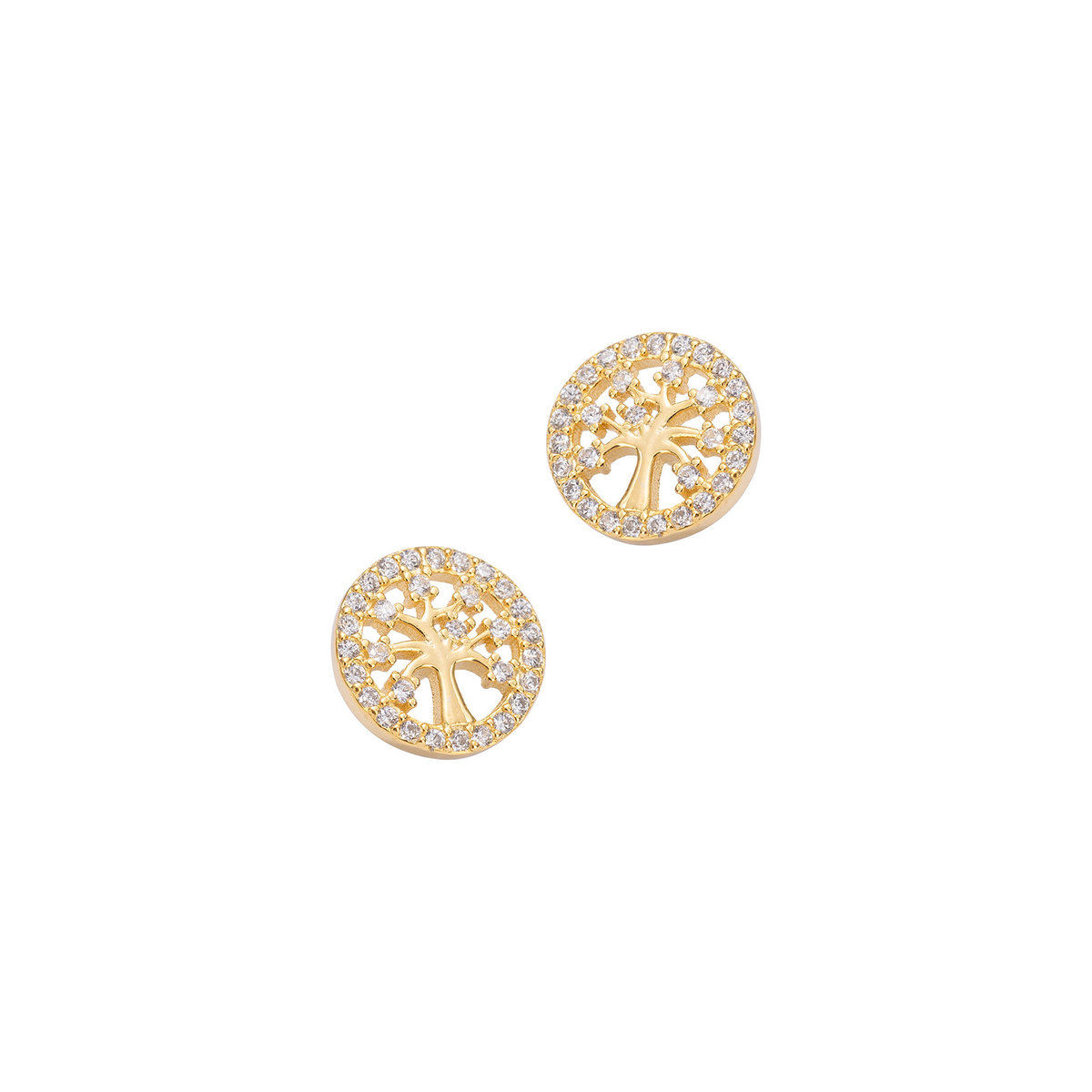 Srebrne Pozłacane Kolczyki 925 Drzewko Szczęścia cyrkonia