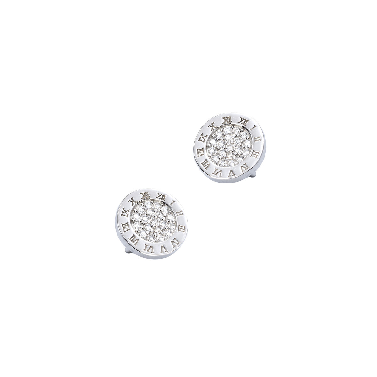 Srebrne Kolczyki 925 Okrąg Zegar Cyrkonia Sztyft