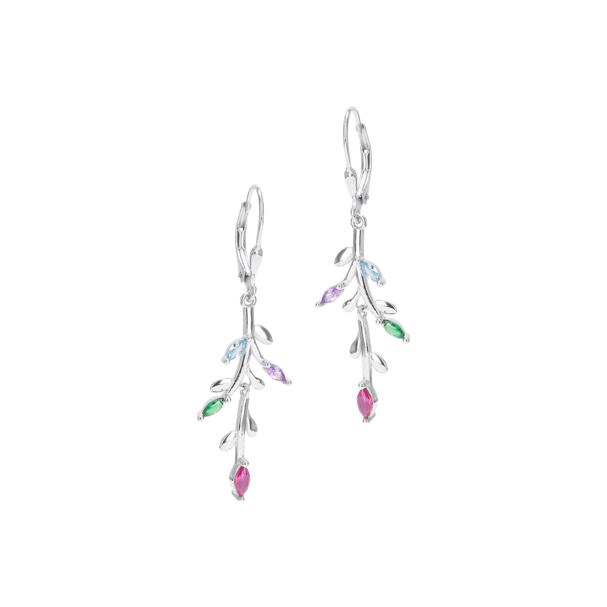 Srebrne kolczyki 925 Kwiat Kolorowe Cyrkonie wiszące