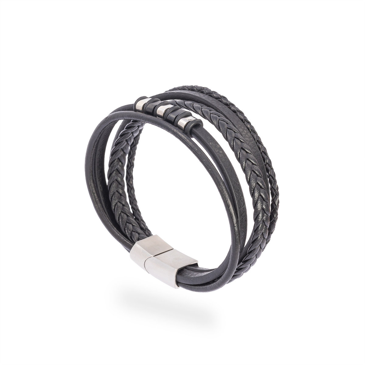 Bransoletka męska czarna warkocz pleciona nowoczesna