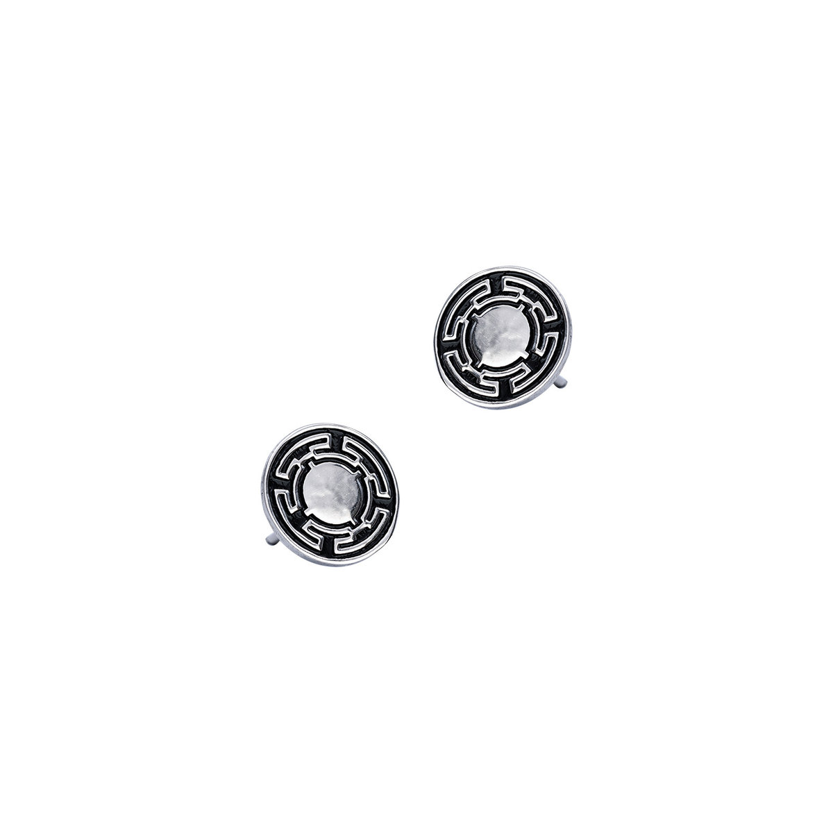 Srebrne Kolczyki 925 Okrąg Czarny Labirynt Sztyft