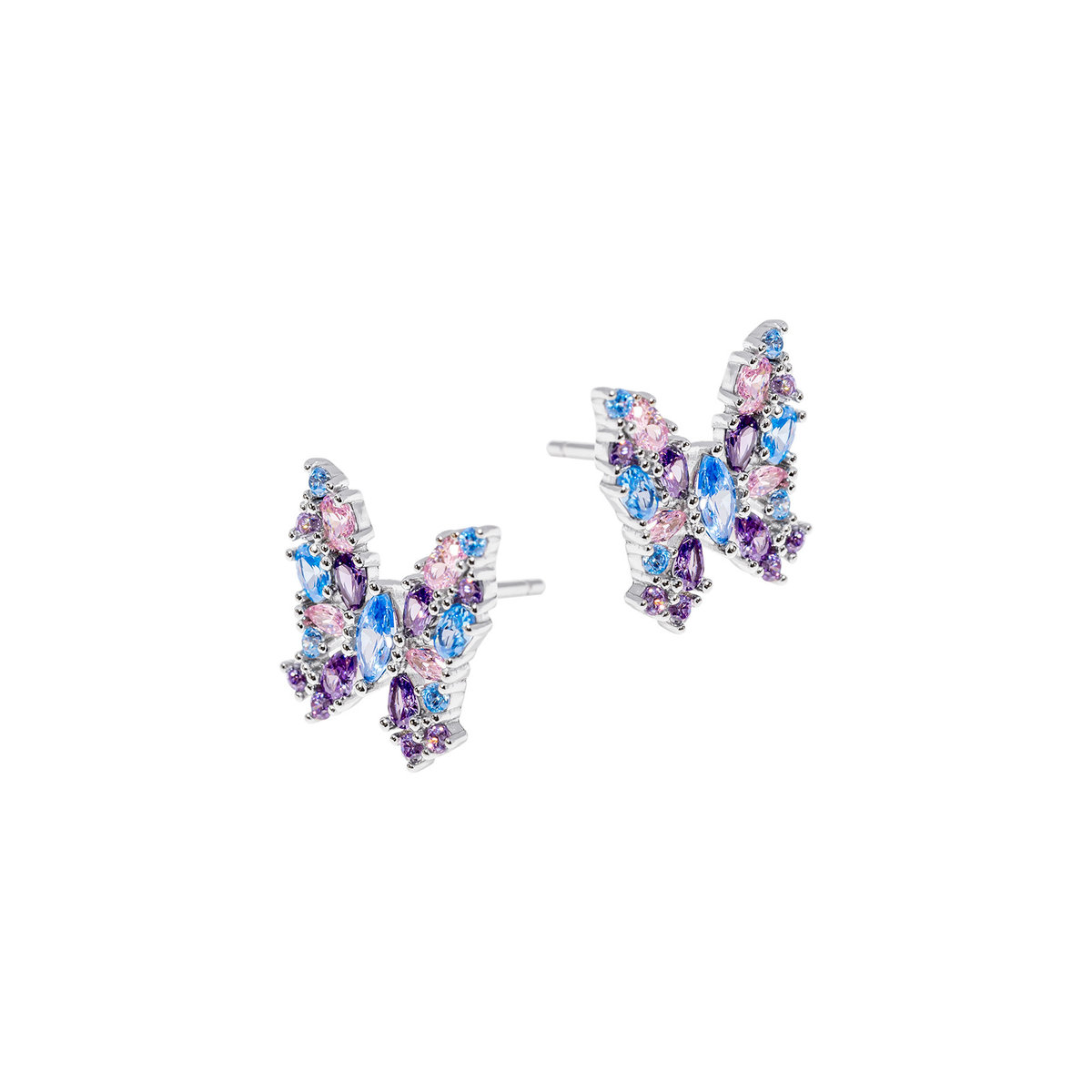 Srebrne kolczyki 925 Błyszczący Multikolorowy Motyl