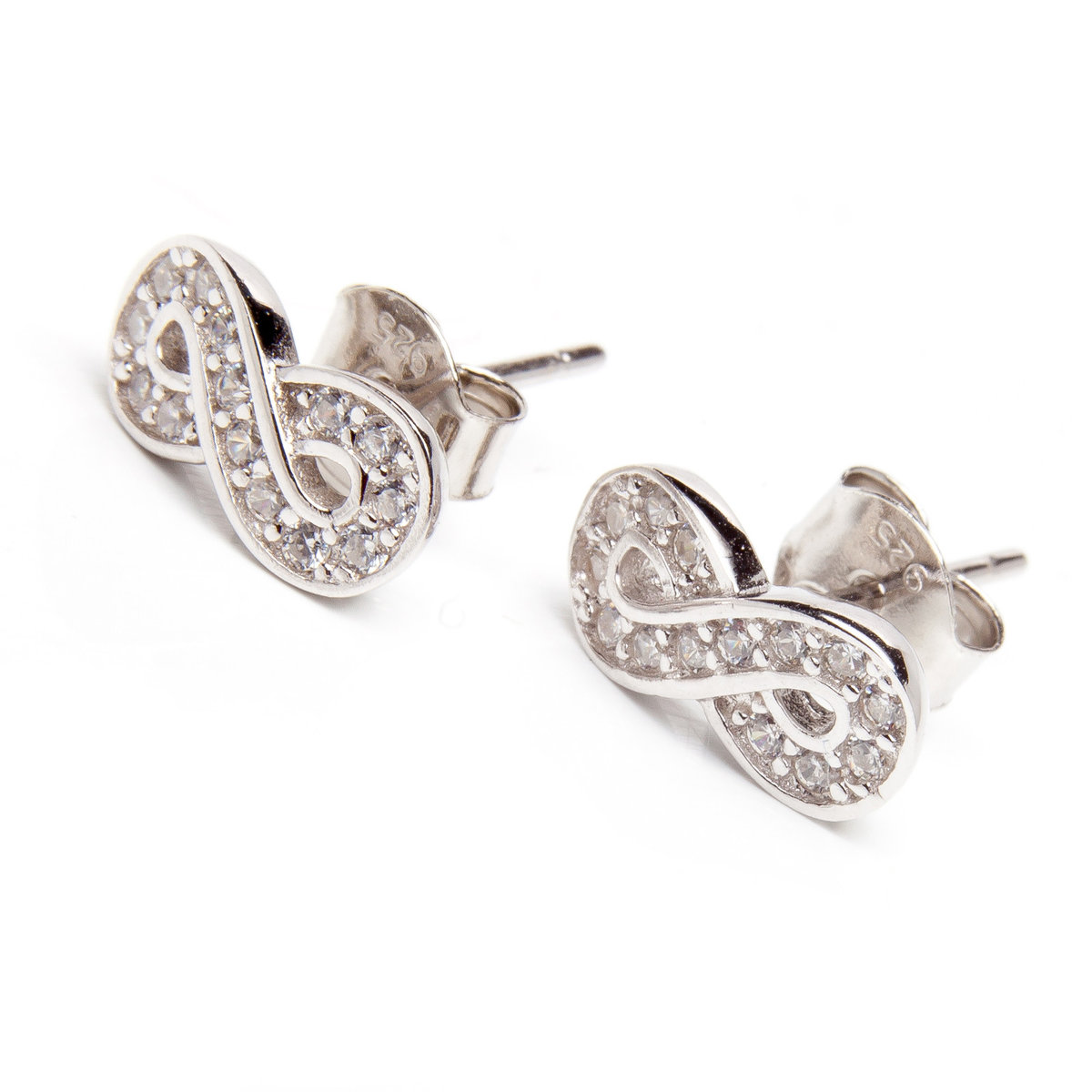 Srebrne kolczyki 925 nieskończoność białe cyrkonie